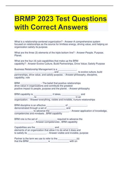 BRMP 2023 Test Questions with Correct Answers - BRM - Stuvia US