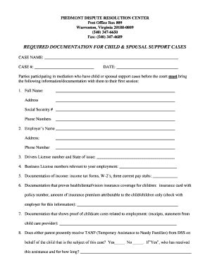 Fillable Online piedmontdisputeresolution REQUIRED DOCUMENTATION FOR ...