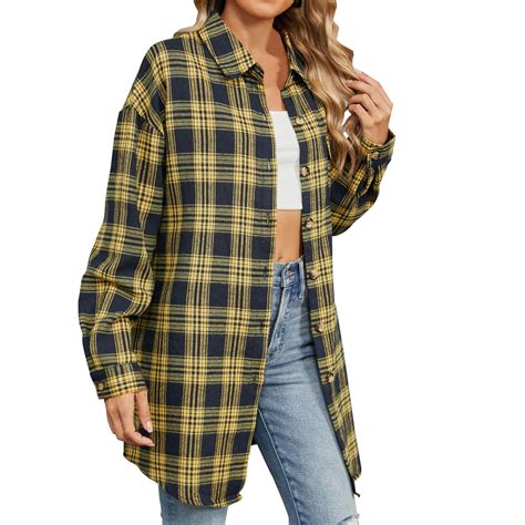 Moxiu Womens Plaid Flannel Shirts Long Sleeve Oversized Flannel Shirt ...