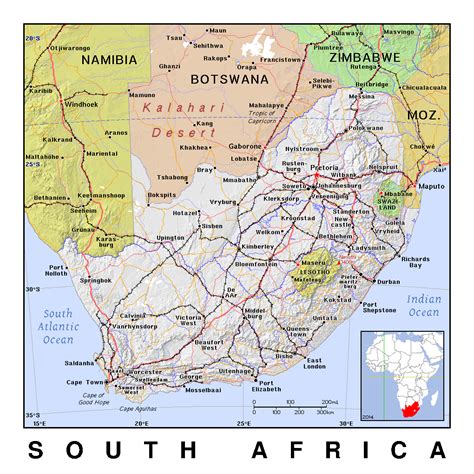 Detailed political map of South Africa with relief | South Africa ...