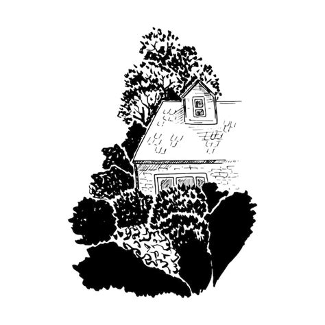 Haus im Garten Ein Teil des Gebäudes ist im Dickicht der Bäume ...