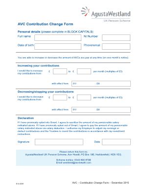 Fillable Online awpensions co UK Pension Scheme AVC Contribution Change ...