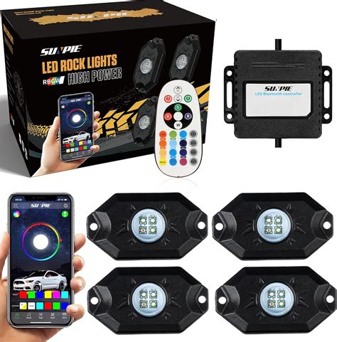 SUNPIE 4 Pods High Power RGBW LED Rock Lights App RF India | Ubuy