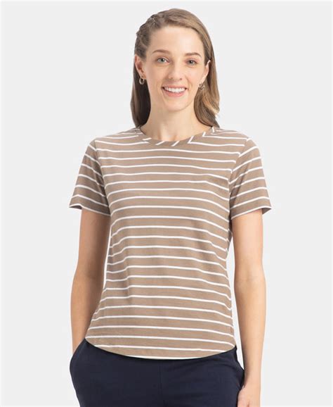 Buy Super Combed Cotton Stripe Fabric Relaxed Fit Round Neck Half ...