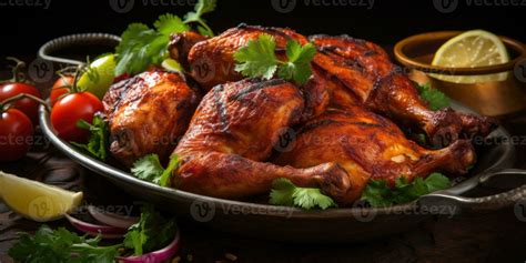 The national dish of India, tandoori chicken. Dish close-up. Generative ...