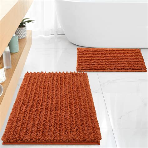 FLOLEOPA Luxury Chenille Burnt Orange Bathroom Rugs Bath Mats Sets ...