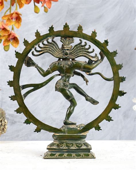 Vintage Nataraja Brass Statue Green Tone | 11.5" – Budhshiv.com