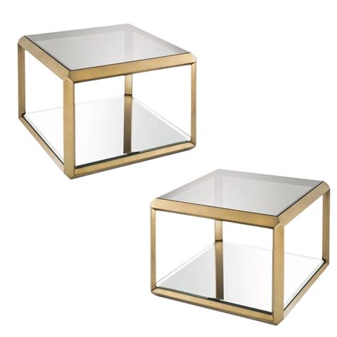 Eichholtz Callum Brushed Brass and Smoked Glass Square Side Table, a ...