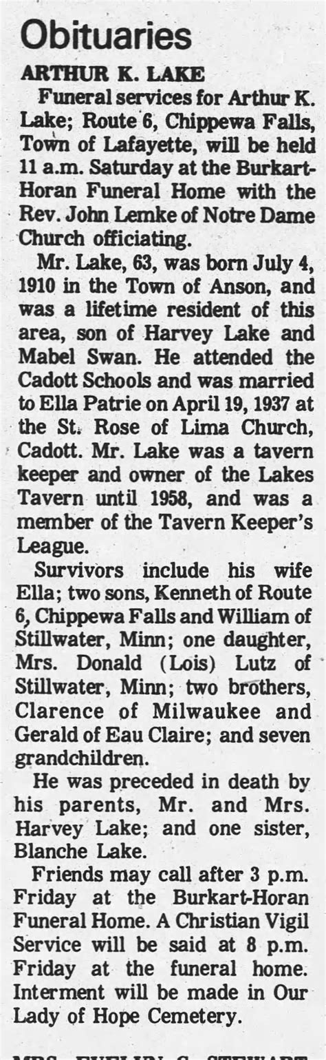 Obituary for ARTHUR K. LAKE (Aged 63) - Newspapers.com