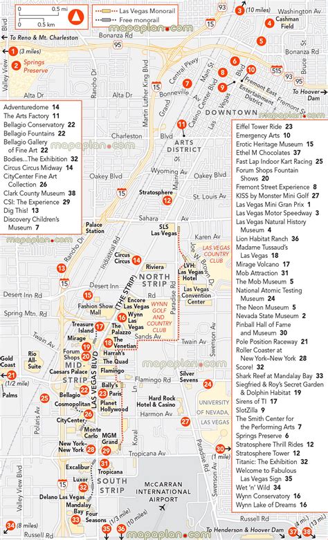 Las Vegas free city highlights map - Interactive sightseeing plan of ...