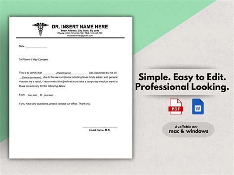 Fillable Doctors Note for Work, Doctor Excuse Note Due to Flu/fever Doctor Excuse Letter, School ...