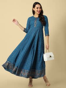 Rkwoldsale Women Gown Blue, White Maxi/Full Length Dress - Buy ...