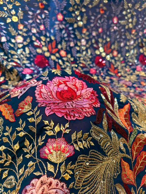 Eena Blue Georgette Thread and Sequins Embroidery 50 Inch Width ...