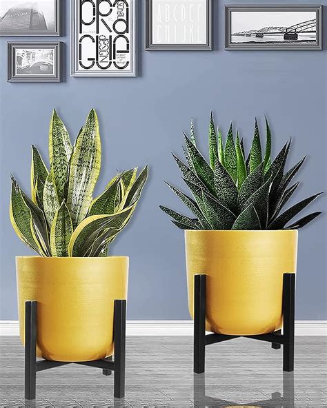 Homesake® Mid Century Plant Stand with Pot Included 8 Inch Large Metal ...
