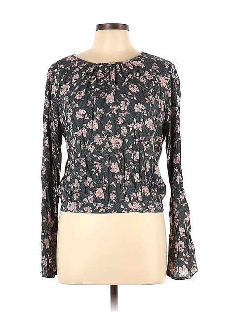 Melrose and Market 100% Modal Floral Black Long Sleeve Blouse Size L ...