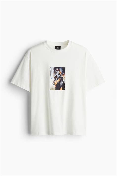 Loose Fit Printed T-shirt - Round neck - Short sleeve - White/Dog - Men ...