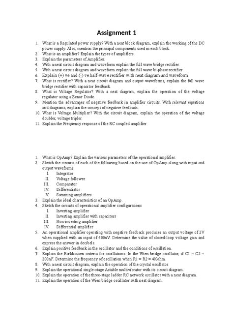 Assignment 1 - Regulated Power Supply & Amplifier Concepts (Modules 3 ...