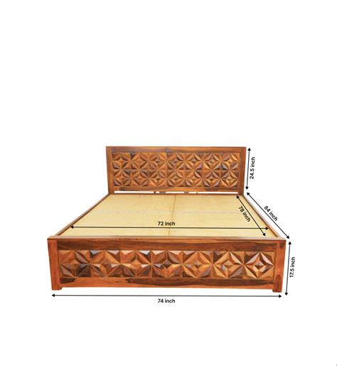 Bloom King Size Bed in Honey Finish With Box Storage – Solid Wood Decor