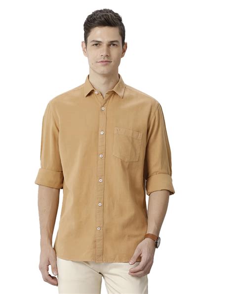 Cavallo by Linen Club Men's Cotton Linen Natural/Brown Solid Slim Fit ...