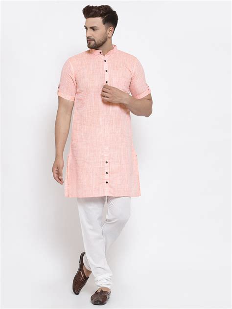 KLOTTHE Peach Cotton Woven Design Kurta – KLOTTHE®