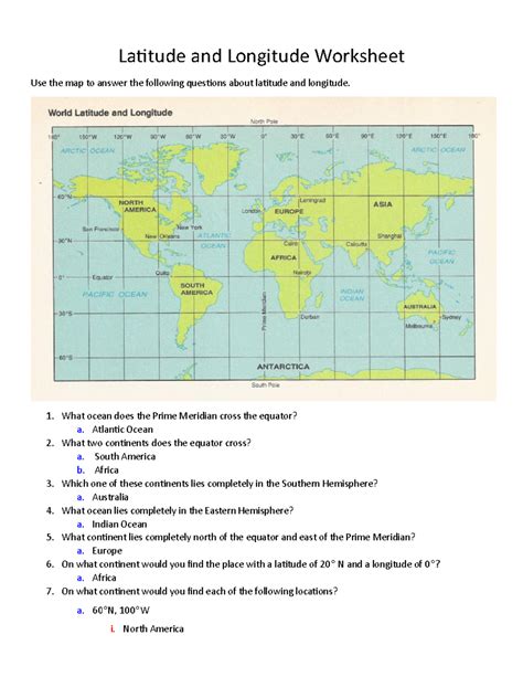 World longitude and latitude worksheet