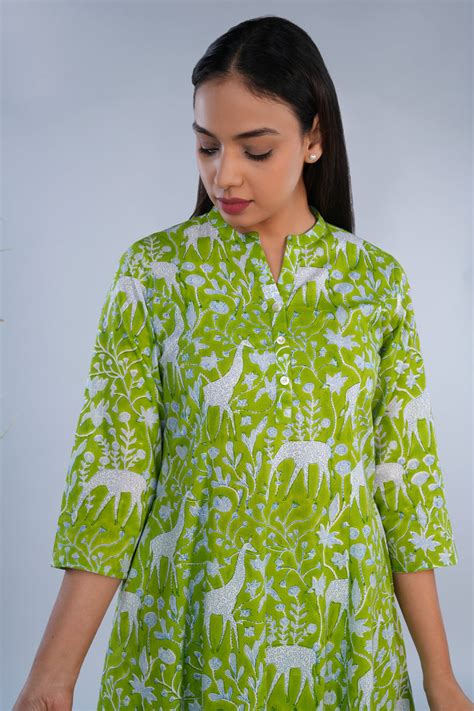 Leaf green Sanganeri block printed coordinated Kurta and pants set ...