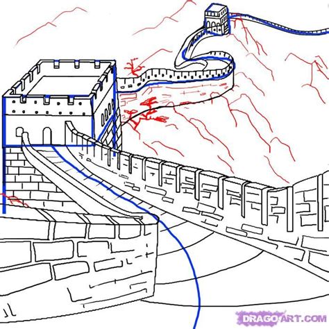 how to draw the great wall of china step 5 | Great wall of china ...