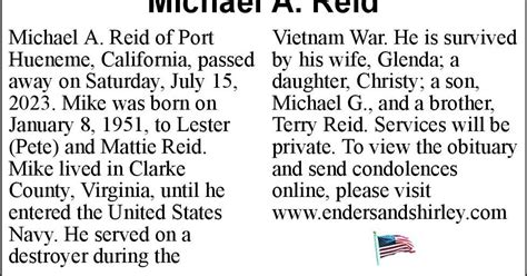 Michael A. Reid | Obituaries | winchesterstar.com