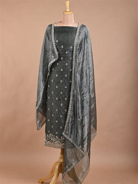 Deep Green Tissue Cutdana & Sequinned Kurta Set - Unstitched – SHARANYA ...