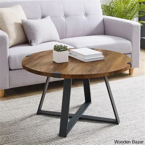 Paramus Cross Legs Round Coffee and Center Table | Wooden Bazar