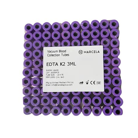 Marcela K2EDTA Non Vacuum Blood Collection Tube - 3ml Pack of 100 Tubes ...