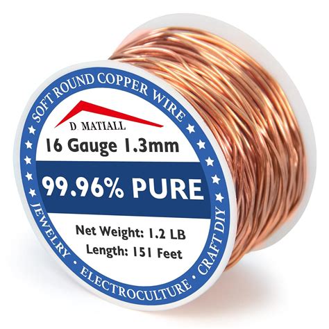 Amazon.com: Copper Wire 99.95% Pure – 16 Gauge 1.3mm – 151 Feet, 1.2 ...