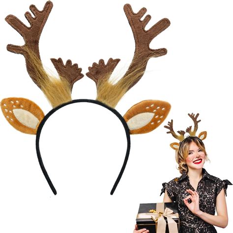 Amazon.com: Beviliu Deer Antlers Headband - Animal Ears Headband Fluffy ...