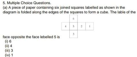 A piece of paper containing six joined squares labelled as shown in the ...
