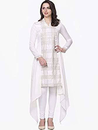 Buy Embroidered Long Sleeves Asymmetrical White Kurti/Kurta/Top For ...