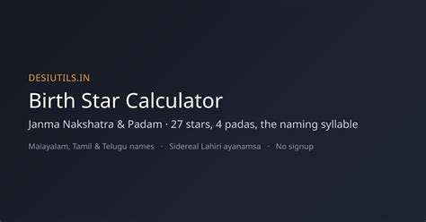 Birth Star Calculator: Janma Nakshatra & Padam | DesiUtils