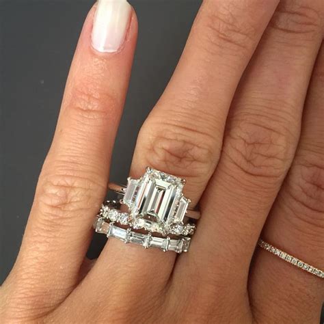 emerald cut engagement ring with wedding band