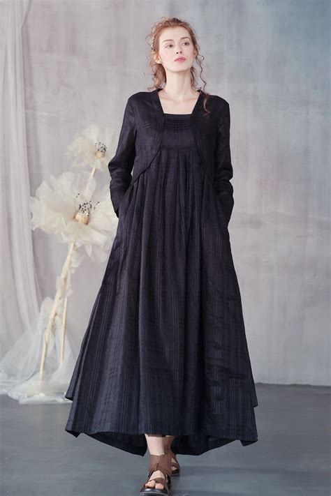 black irregular linen dress maxi dress | Linennaive® | Black linen ...