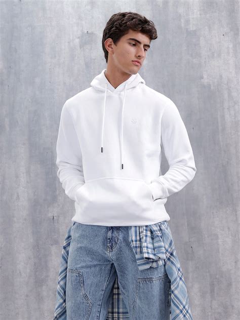 Solid Casual Slim Fit Hooded Sweatshirt | White – Wrogn