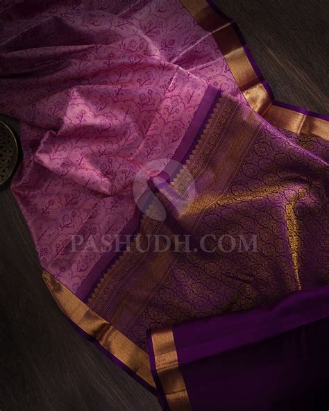 Baby Pink & Violet Kanjivaram Silk Saree-DJ354(C) – Pashudh Sarees