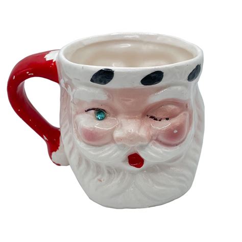 Vintage Winking Double Face Santa Mug With Rhinestone Eye Two - Etsy