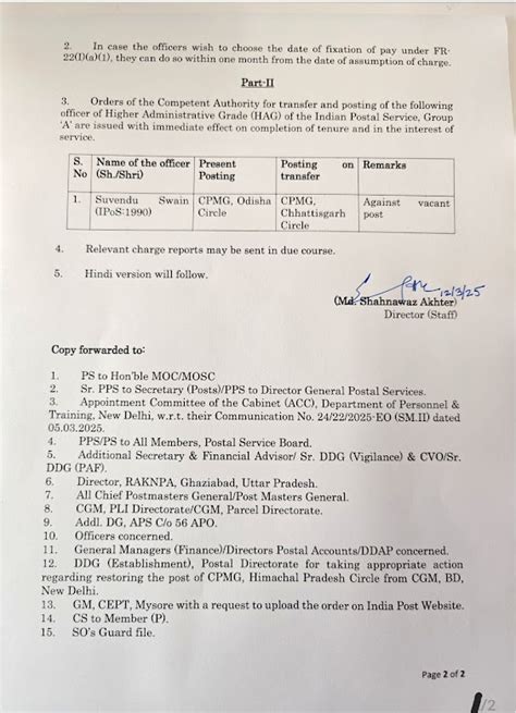 Higher Administrative Grade(HAG) officers Promotion in Department of Posts