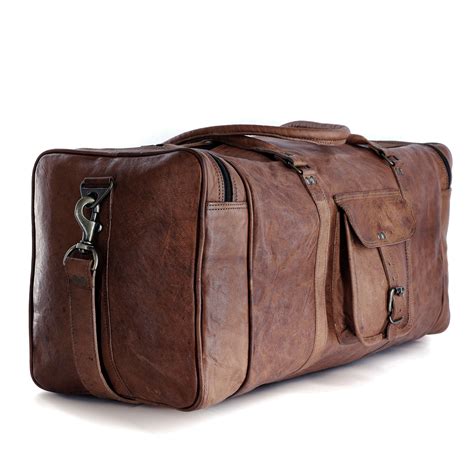 Buy Leather duffel bag large 24 Inch Square Duffel Travel Gym Sports ...