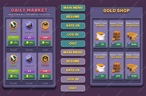 Action game ui kit complete with popups menus and game assets | Premium ...