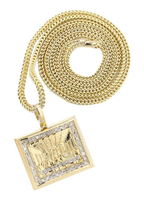 10K Yellow Gold Last Supper Diamond Pendant & Franco Chain | 0.43 Cara ...