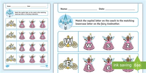 Cinderella Themed Capital Letter Matching Worksheet - cinderella