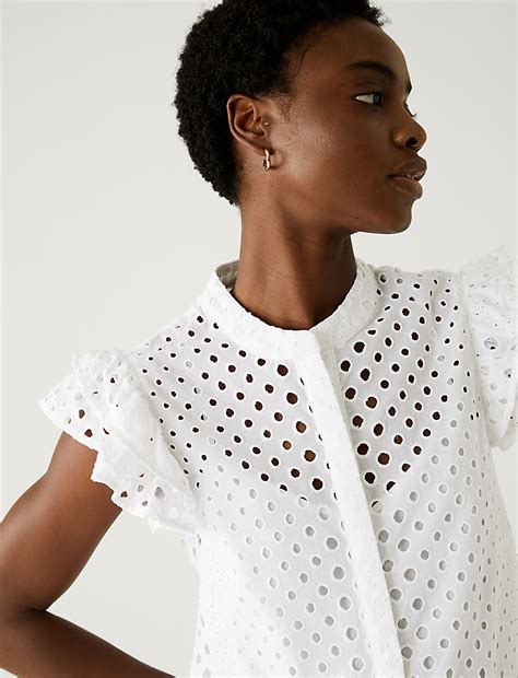 Buy Pure Cotton Broderie Frill Detail Top at Marks & Spencer