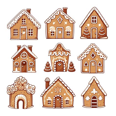 Casas De Pan De Jengibre De Navidad Conjunto Ilustración Vectorial ...