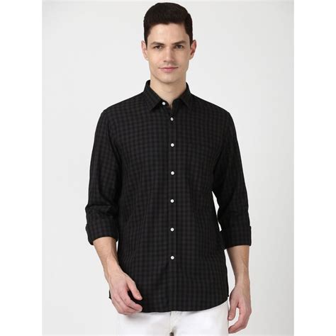 Buy Peter England Men Black Slim Fit Check Shirt Online