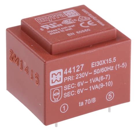 44127 Myrra | Myrra 6V ac 2 Output Through Hole PCB Transformer, 2VA ...